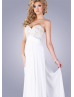 Strapless Ivory Lace Chiffon Beaded Cross Back Prom Dress